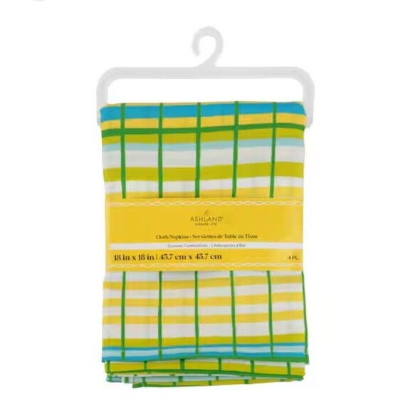 2-pack Ashland Plaid 18x18" Cloth Napkins 8pcs Yellow Green Blue White Plaid $40 - Picture 2 of 5